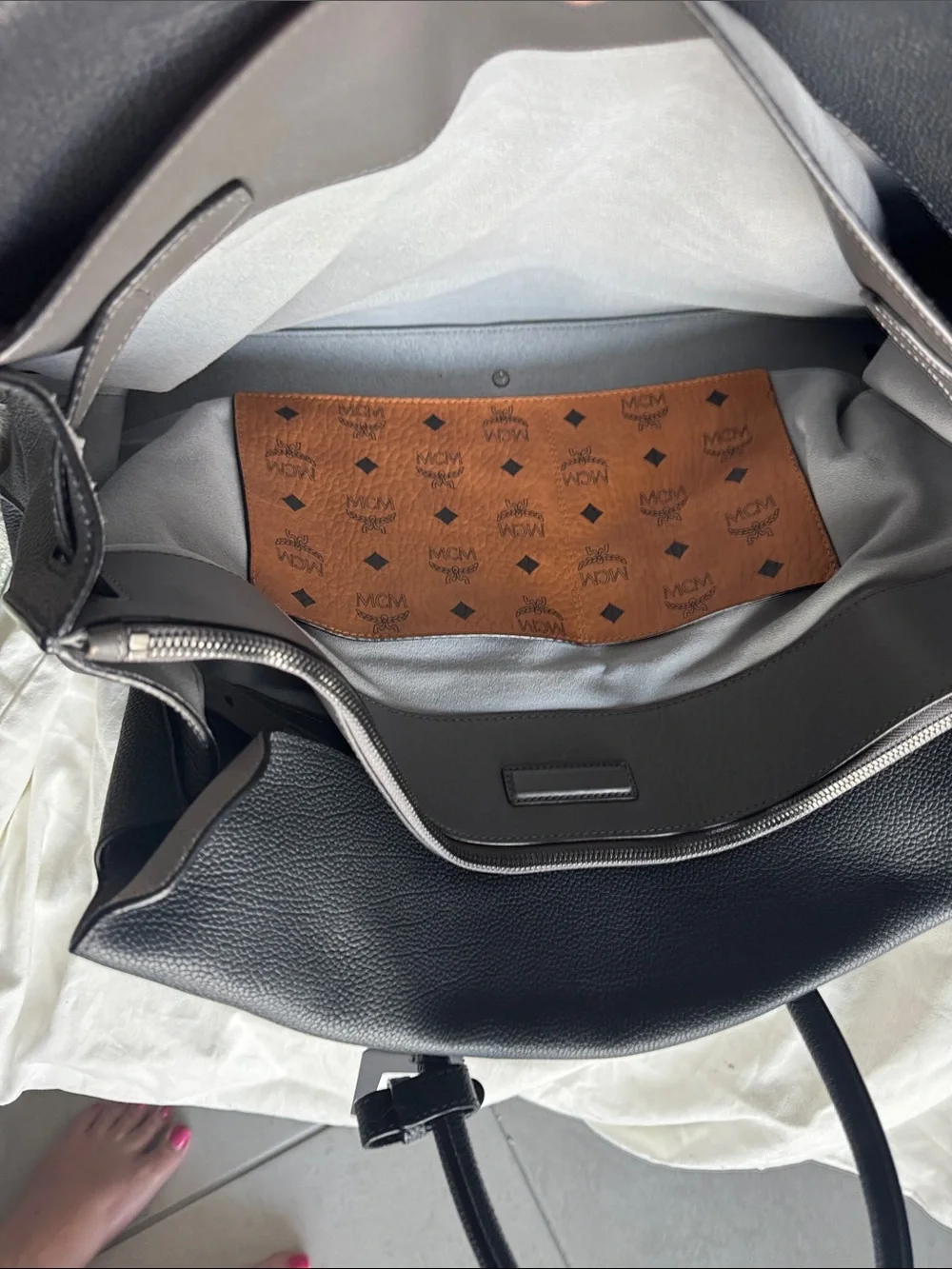 MCM Dark Grey Pebbled Leather Top-Handle Phantom Tote with MCM dust bag EUC